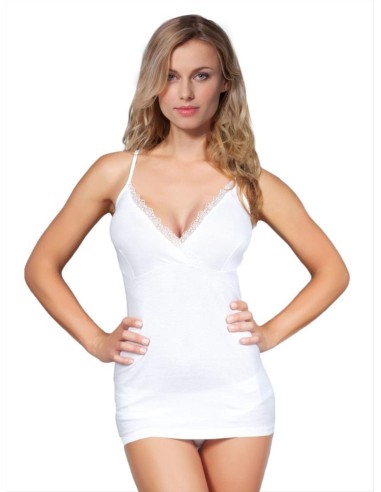 Canotta donna forma seno 100% cotone spalla stretta pizzo