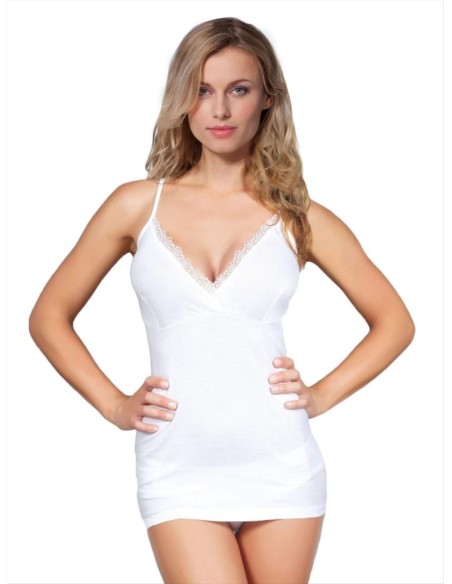 Canotta donna forma seno 100% cotone spalla stretta pizzo