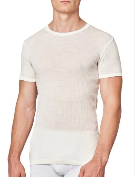 Maglia Intima Uomo Manica Corta Misto Lana Vergine a Coste