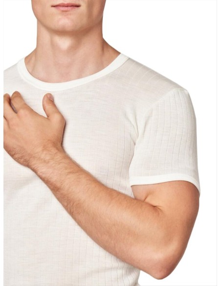 Maglia Intima Uomo Manica Corta Misto Lana Vergine a Coste