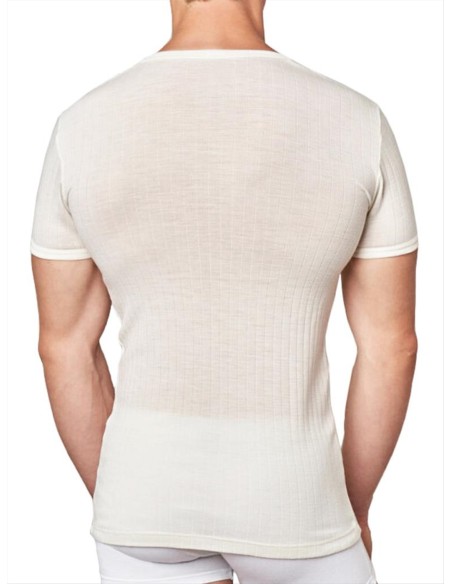 Maglia Intima Uomo Manica Corta Misto Lana Vergine a Coste