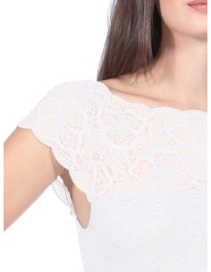 Maglia Donna a Costine 100% Cotone Manica Corta e Pizzo 2