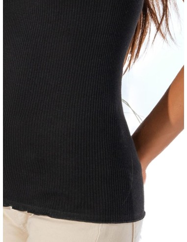 Maglia Donna a Costine 100% Cotone Manica Corta e Pizzo