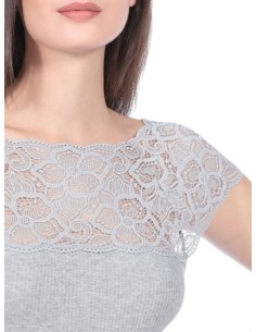 Maglia Donna a Costine 100% Cotone Manica Corta e Pizzo 2