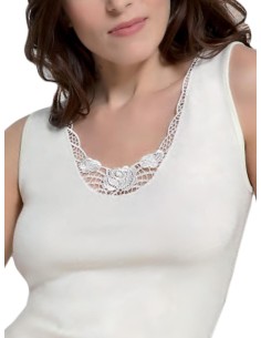 Canotta Intima Donna Lana e Cotone Spalla Larga con Pizzo 2