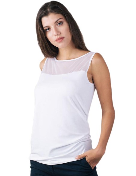 Canotta Donna Elegante Modal Spalla Larga e Tulle EGI 1305