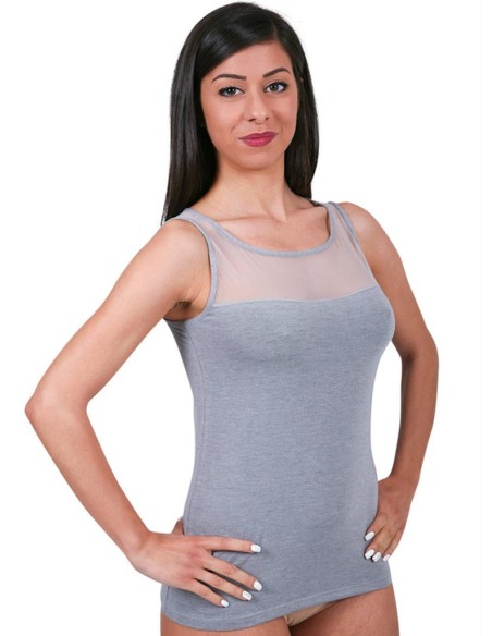Canotta Donna Elegante Modal Spalla Larga e Tulle EGI 1305