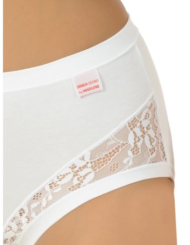 Slip Donna Vita Alta in Cotone Bordi Piatti e Pizzo, Marlene