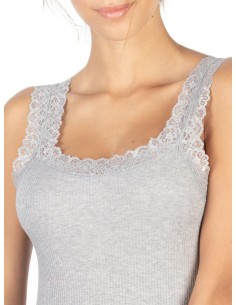 Canotta Donna a Costine 100% Cotone Spalla Larga in Pizzo 2