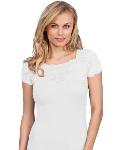 Maglia donna 100% cotone manica corta e scollo in pizzo 2