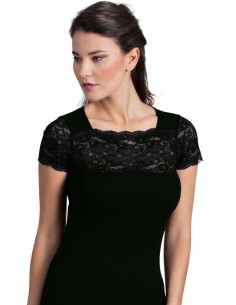 Maglia donna 100% cotone manica corta e scollo in pizzo 2