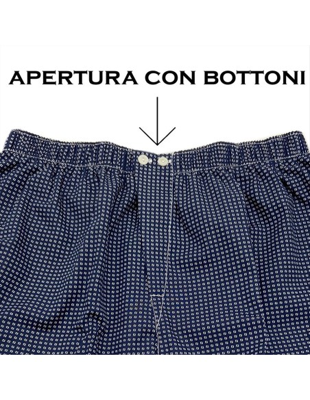 Boxer Uomo Tela Popeline di 100% Cotone Apertura Fantasia