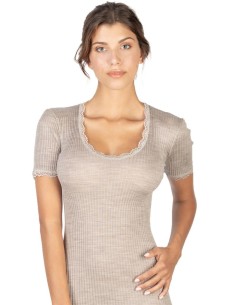 Maglia Donna Costina Lana Merinos Manica Corta in Pizzo EGI