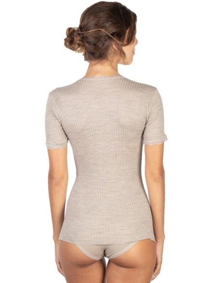 Maglia Donna Costina Lana Merinos Manica Corta in Pizzo EGI