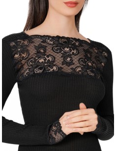 Maglia Donna Costina Lana Merinos Manica Lunga e Balza Pizzo 2