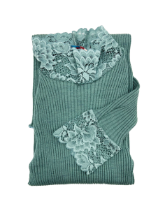 Lupetto Donna Manica Lunga Costina Lana Merinos e Pizzo EGI 2