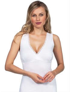 Canotta donna forma seno 100% cotone spalla larga pizzo
