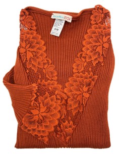 Maglia Donna Manica Lunga Costina Lana Merinos e Pizzo a V 2