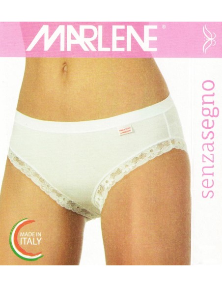 Slip Donna Cotone Elastico Vita Media Pizzo, Marlene 14027