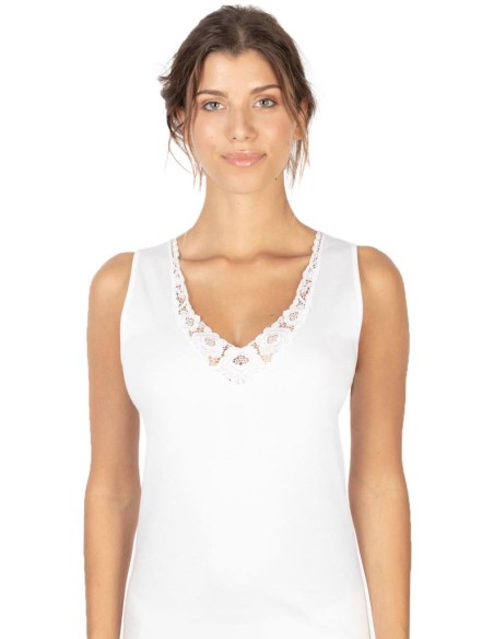 Canotta Donna Cotone Felpato Spalla larga Pizzo, MaRe 593