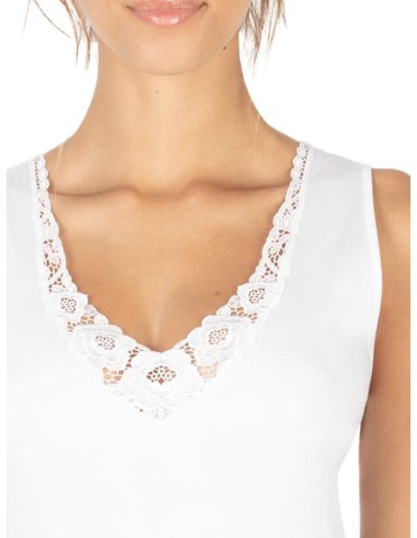 Canotta Donna Cotone Felpato Spalla larga Pizzo, MaRe 593