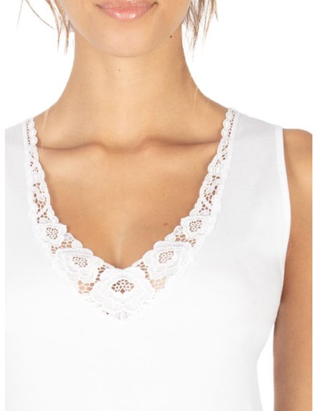Canotta Donna Cotone Felpato Spalla larga Pizzo, MaRe 593