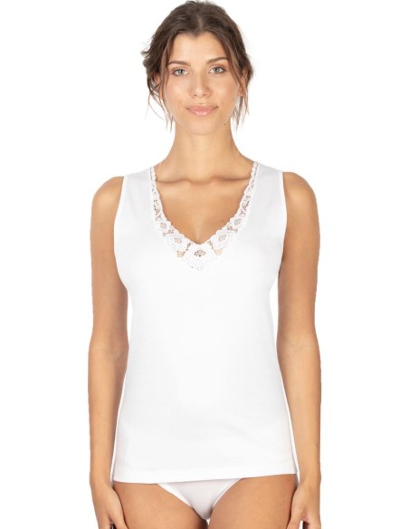 Canotta Donna Cotone Felpato Spalla larga Pizzo, MaRe 593