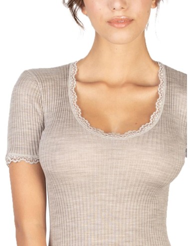 Maglia Donna Costina Lana Merinos Manica Corta in Pizzo EGI