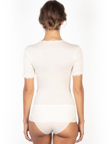 Maglia Donna Costina Lana Merinos Manica Corta in Pizzo EGI