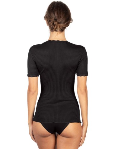 Maglia Donna Costina Lana Merinos Manica Corta in Pizzo EGI