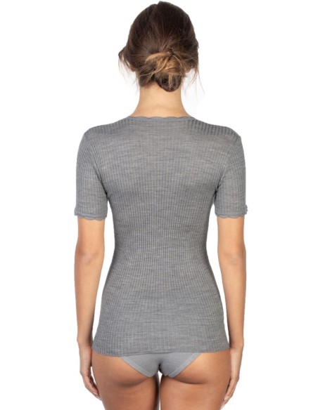Maglia Donna Costina Lana Merinos Manica Corta in Pizzo EGI