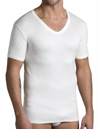 Maglia uomo Lana e Cotone manica corta scollo a V Luca 10520