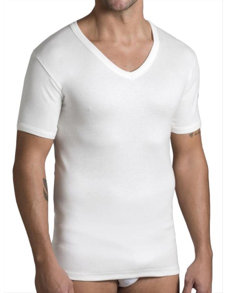 Maglia uomo Lana e Cotone manica corta scollo a V Luca 10520