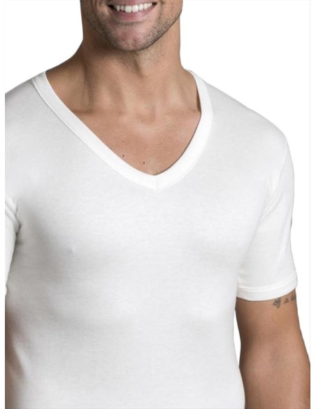 Maglia uomo Lana e Cotone manica corta scollo a V Luca 10520