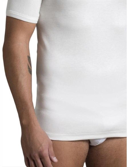 Maglia uomo Lana e Cotone manica corta scollo a V Luca 10520