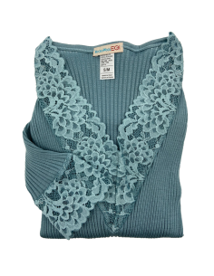 Maglia Donna Manica Lunga Costina Lana Merinos e Pizzo a V 2