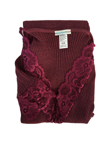 Maglia Donna Manica Lunga Costina Lana Merinos e Pizzo a V