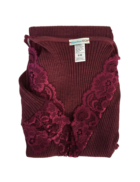 Maglia Donna Manica Lunga Costina Lana Merinos e Pizzo a V