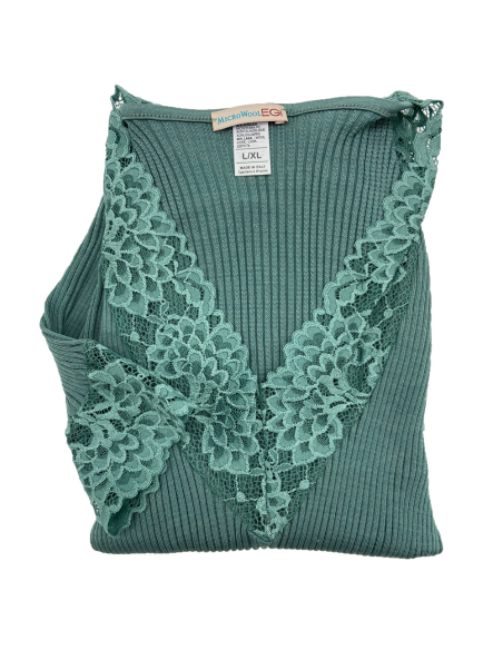 Maglia Donna Manica Lunga Costina Lana Merinos e Pizzo a V