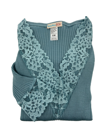 Maglia Donna Manica Lunga Costina Lana Merinos e Pizzo a V