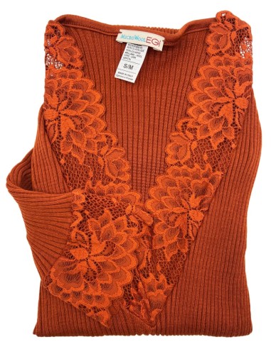 Maglia Donna Manica Lunga Costina Lana Merinos e Pizzo a V