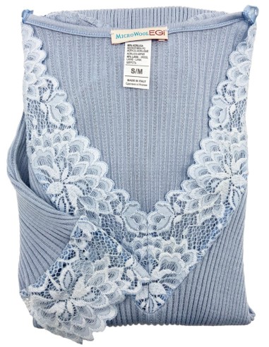 Maglia Donna Manica Lunga Costina Lana Merinos e Pizzo a V