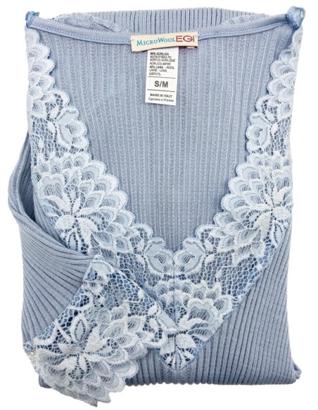 Maglia Donna Manica Lunga Costina Lana Merinos e Pizzo a V