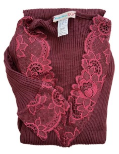 Maglia Donna Manica Lunga Costina Lana Merinos e Pizzo a V 2