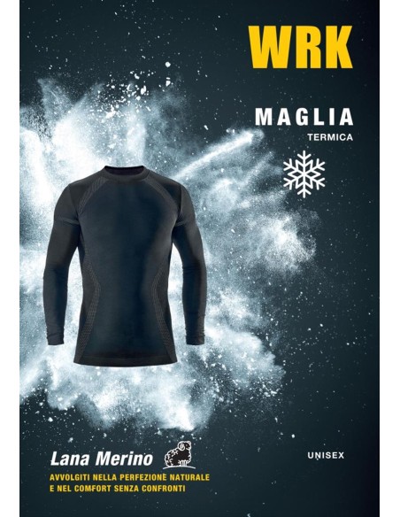 Maglia Termica Tecnica Unisex Misto Lana Merino Manica Lunga