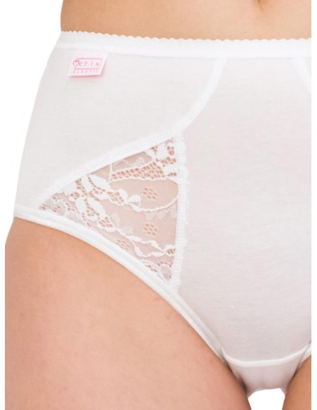 Slip donna alto in cotone elasticizzato con inserti in pizzo