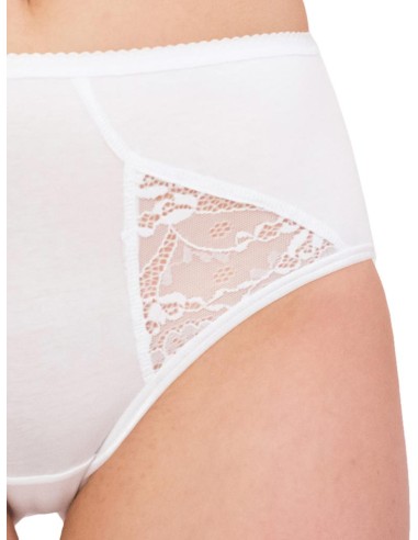 Slip donna alto in cotone elasticizzato con inserti in pizzo