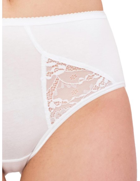Slip donna alto in cotone elasticizzato con inserti in pizzo