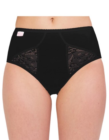 Slip donna alto in cotone elasticizzato con inserti in pizzo