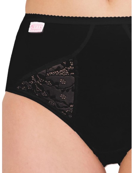 Slip donna alto in cotone elasticizzato con inserti in pizzo